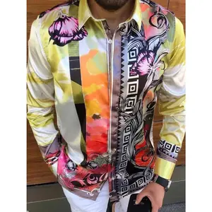 Men's Plus Size Printed Button Up Long Sleeve Shirt