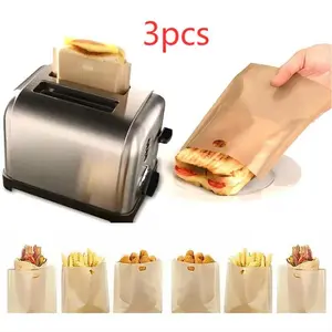 Non Stick Reusable Heat-resistant Toaster Bags, 3 Counts/set Simple Sandwich Fries Heating Bags, Kitchen Cooking Baking Utensils, Modern Kitchen Accessories, bakeware, Kitchenware