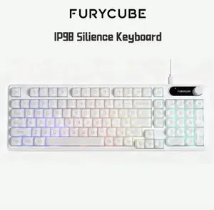 New upgrade 2.0 IP98 Wired Keyboard Gradient PBT Keycaps Side-Engraved Backlit Letters Smart Knob Gasket Structure Waterproof RGB Lighting Durable Double-Shot Keycaps Anti-Oil Matte Texture Membrane Keyboard Office Silent, Idea Birthday Gift