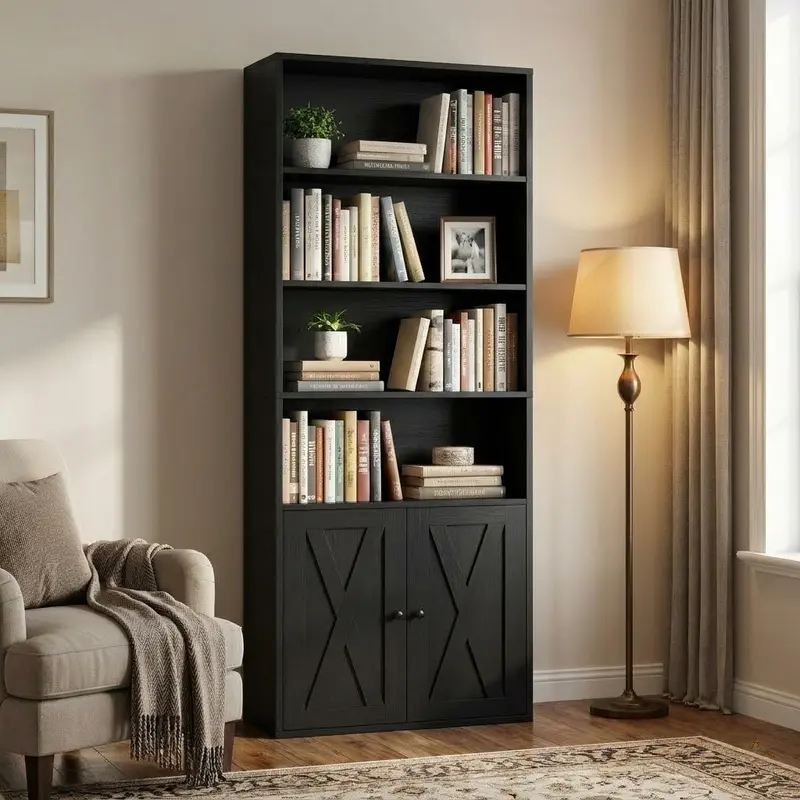 Walsunny 70 inch bookshelves / Bookcases, Floor Standing Display Storage Shelves, Tall Bookcase for Bedroom, Living Room, Office, Black/Brown/White