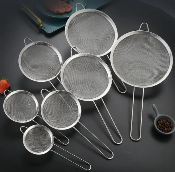 Stainless Steel Fine Mesh Sieve Set, Handheld Flour Sifter Strainer with Long Handle for Baking, Cooking, Straining Juice & Tea