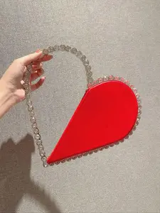 Women's Heart Shaped Evening Bag, Rhinestone Decorated Clutch Purse for Party, Elegant Handbag for Party Prom