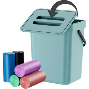 Compost Bin Kitchen, Includes 100 Trash Bags, Hanging Trash Can with Lid, Features Pet-Proof, Odor-Proof, and Quiet Opening/Closing. Suitable for Bathrooms/Bedrooms/Offices (Blue, 1.3 Gal/5 L)