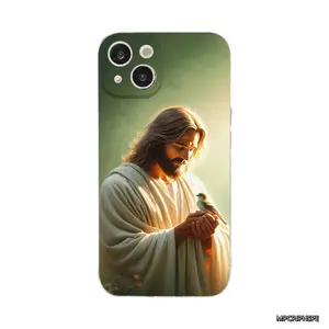 Jesus Phone Case for iPhone, Soft TPU Religious Cover, Christian Art Illustration
