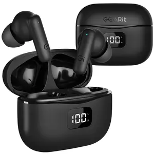 GEARit True Wireless Bluetooth Earbuds w/ Active Noise Cancellation, Touch Control LCD Display Audio Headphone