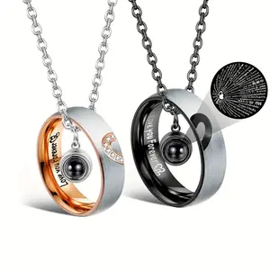 LuckyJewelry B Matching Necklaces For Couples Pendant Necklace For Women Men Matching Promise Rings Pendant Set Stainless Steel Couple Necklace For Him And Her Anniversary Valentine'S Day Jewelry Gift Love You Forever Heart Design