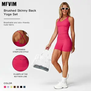 MFVIM Women's Sportswear Tank Top & High Waisted Hip Lifting Shorts Set - Brushed Skinny Back Yoga Set in Pink - Breathable & Skin-friendly Fabric Workout Summer Clothes Sporty Style Clothes
