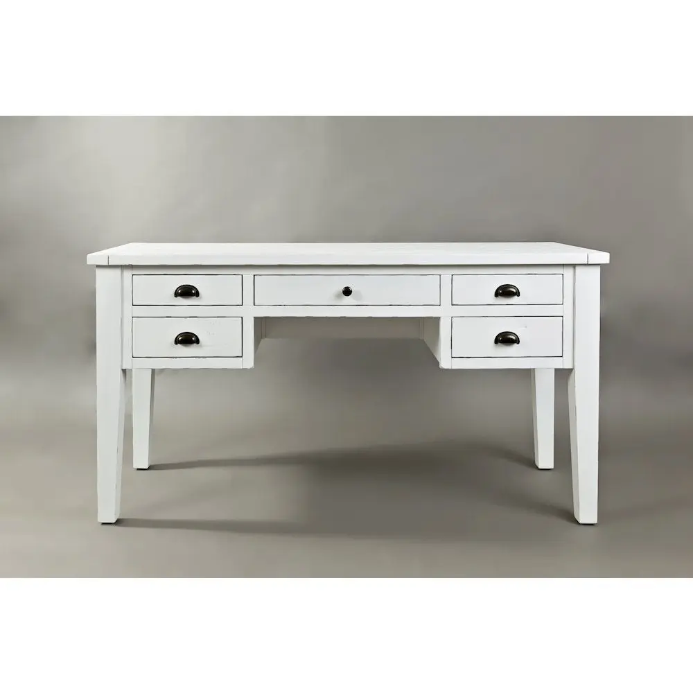 Rustic Artisan-Crafted Distressed Solid Wood 5-Drawer Farmhouse Computer Desk - Sturdy Office Furniture Workstation, Farmhouse Home Decor, Modern Decor, Office Inspo for WFH, Guest Room