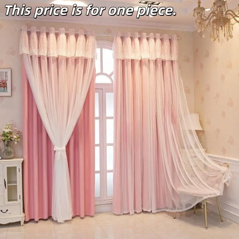 1pc Blackout Embroidered Curtain Fabric Window Curtain, Finished Two-Layer Curtains with Rod, Princess Style Bedroom & Living Room Decor, Bedroom Curtains Arch, Home Decoration Curtain