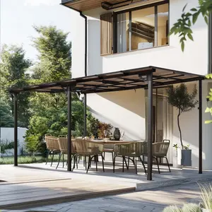 10x14Outdoor Pergola Gazebo Wall Mounted Gazebo Metal Awning 10x14 ft Lean to Patio Cover with Heavy Duty Roof for Deck Backyard Porch Outdoor Shade Shelter Garden Canopy Pergola for House Entrance