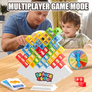 32 PCS Strategy Board Game Blocks 2 Player for Kids Teens Tetra Tower Balance Blocks Puzzle Board Games with a Base and Storage Bag.