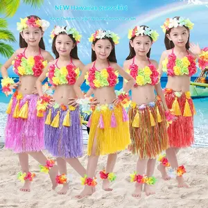 June 1st New  Grass Skirt 40cm Double Layer Thickened Seven-Piece Set Hawaiian Grass Skirt Dance Performance Costume
