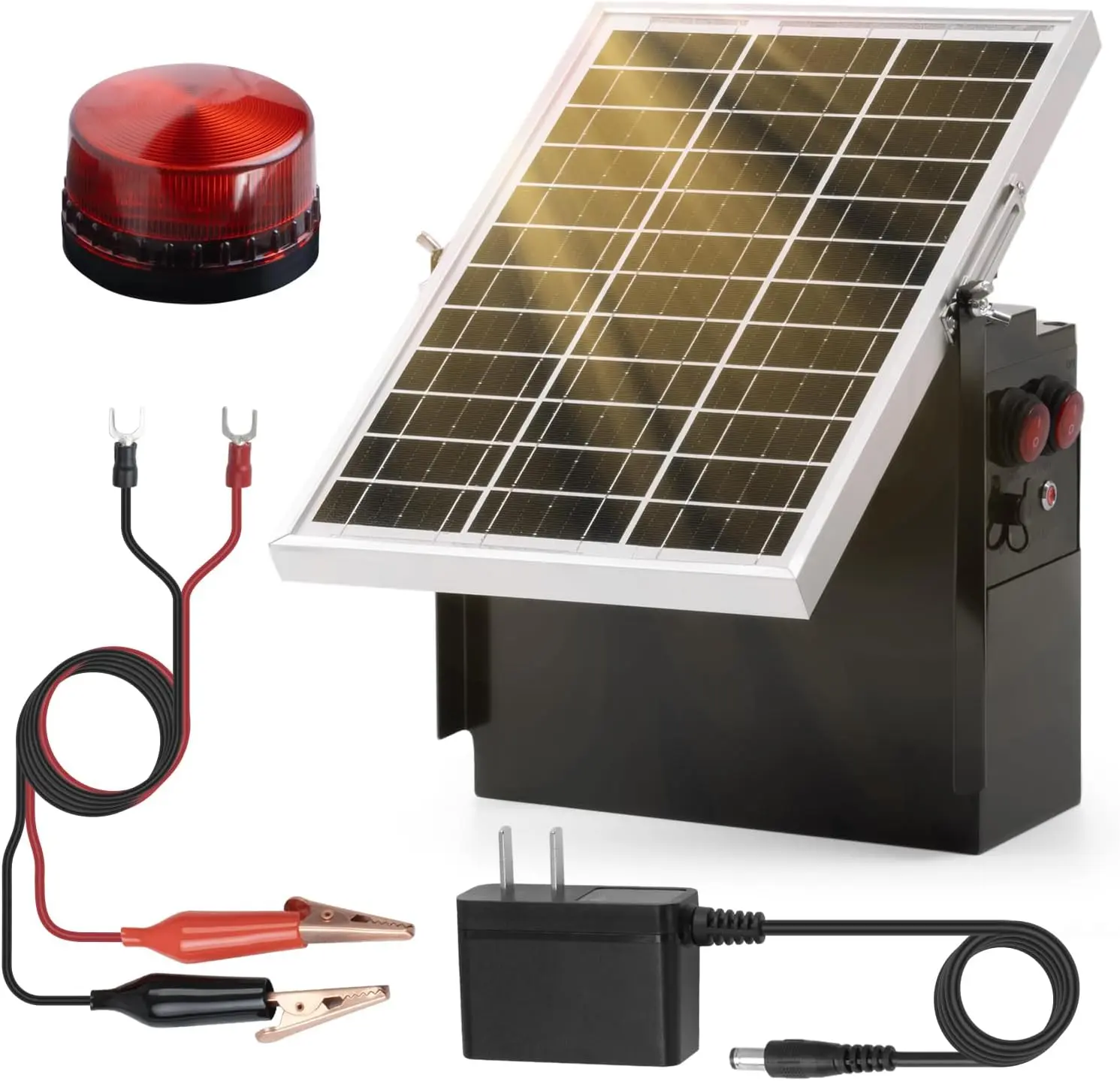 Briidea 1.2 J Solar Electric Fence Charger with Warning Light, Dual Power (Solar & Adapter), Up to 10-Mi Range, IP64 Weather-Resistant, for Livestock & Garden, Fencing, Chicken Coops