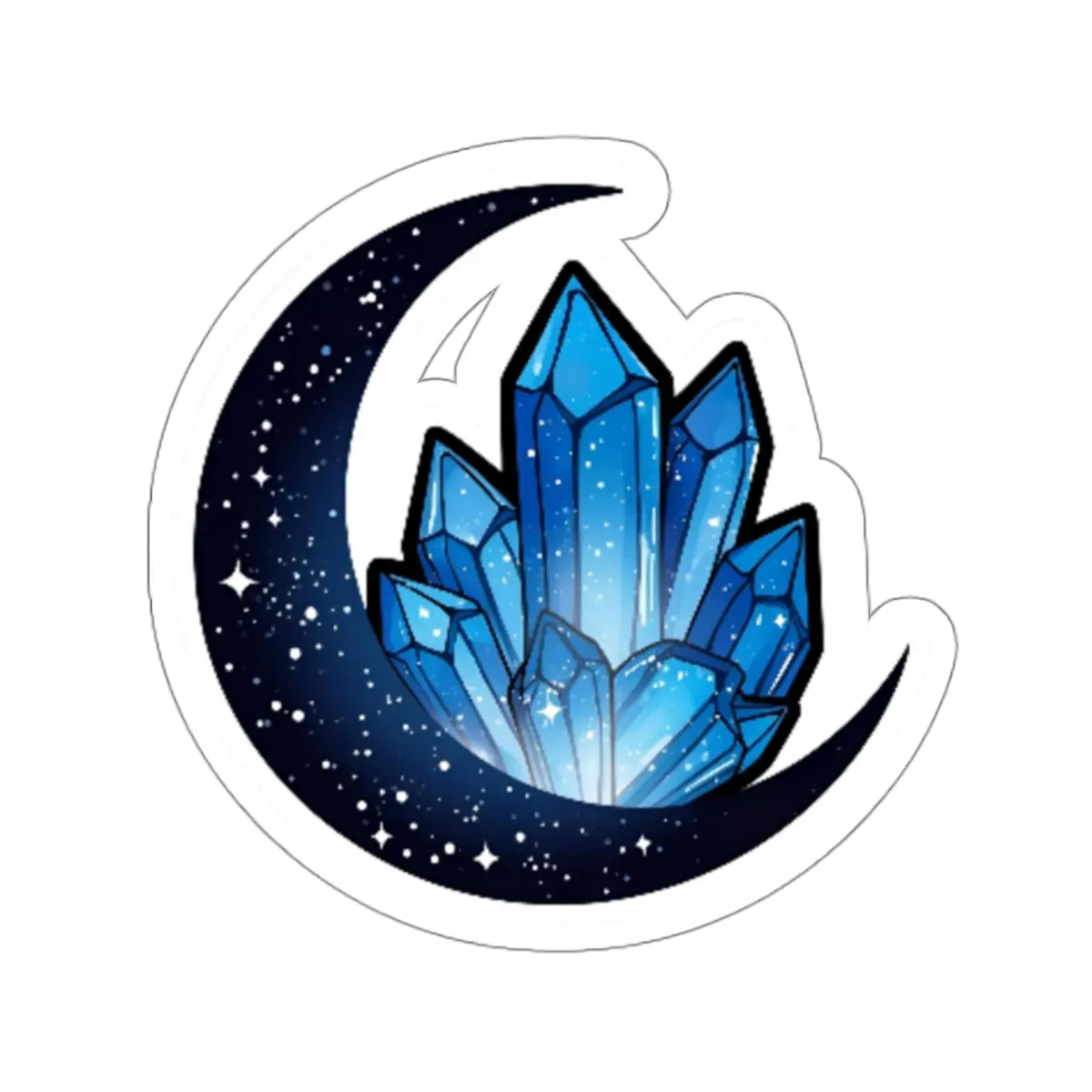 Celestial Sapphire Crystal Moon Die-Cut Stickers - Cosmic Decor, Planner Essentials, Gift for Crystals Lovers, Astral Art, Space Aesthetic