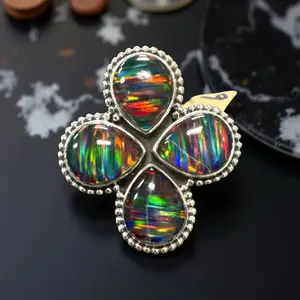 Aurora Opal Striped Statement Ring Size 9