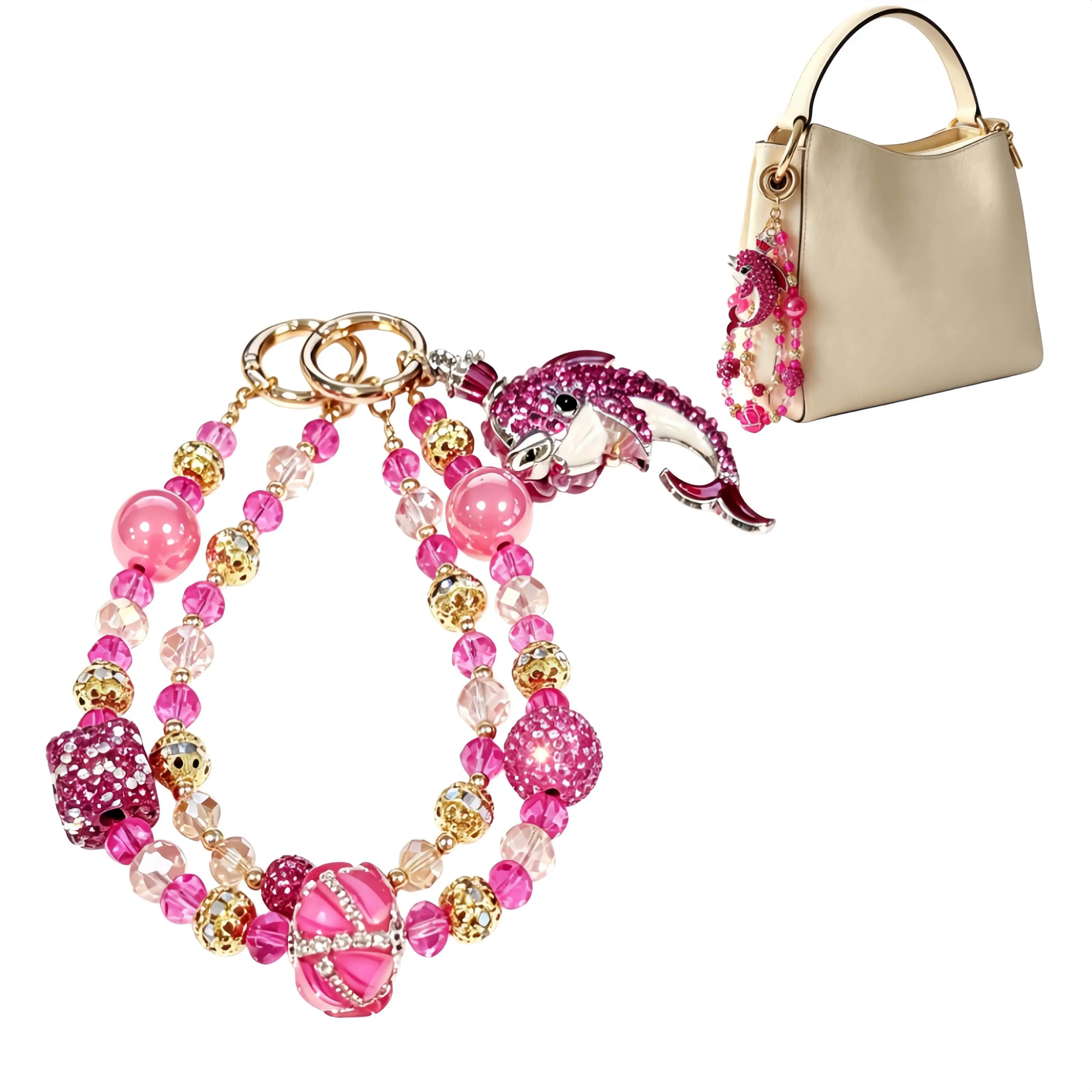 Phone And Bag Charm for Women Anti-Theft Wrist Strap Hands-Free Beaded Chain Detachable Lanyard with Tether Tab Stylish Accessory Belt Bow Decoration-MM