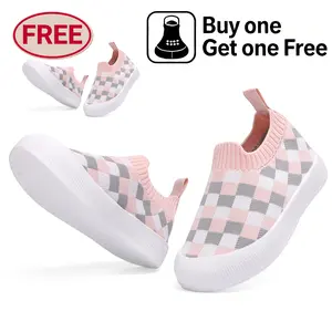 Baby Shoes [Buy one Get one free] Boy Girl Non-Skid Indoor Infant Walking Breathable Warm Elastic Sock Shoes with Memory Sole Protect Toes Outdoor Sneakers