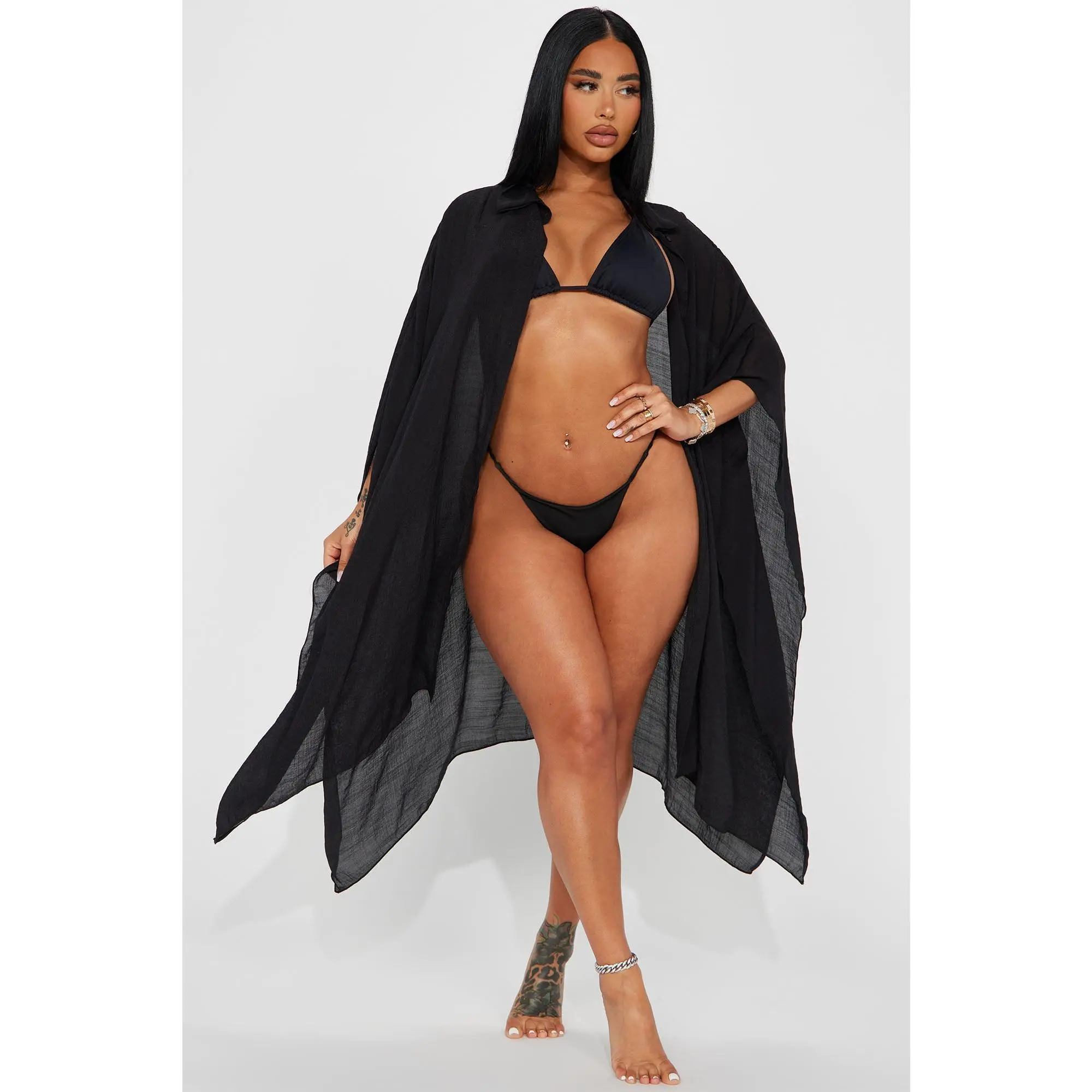Megan Swim Cover Up Kimono - Black