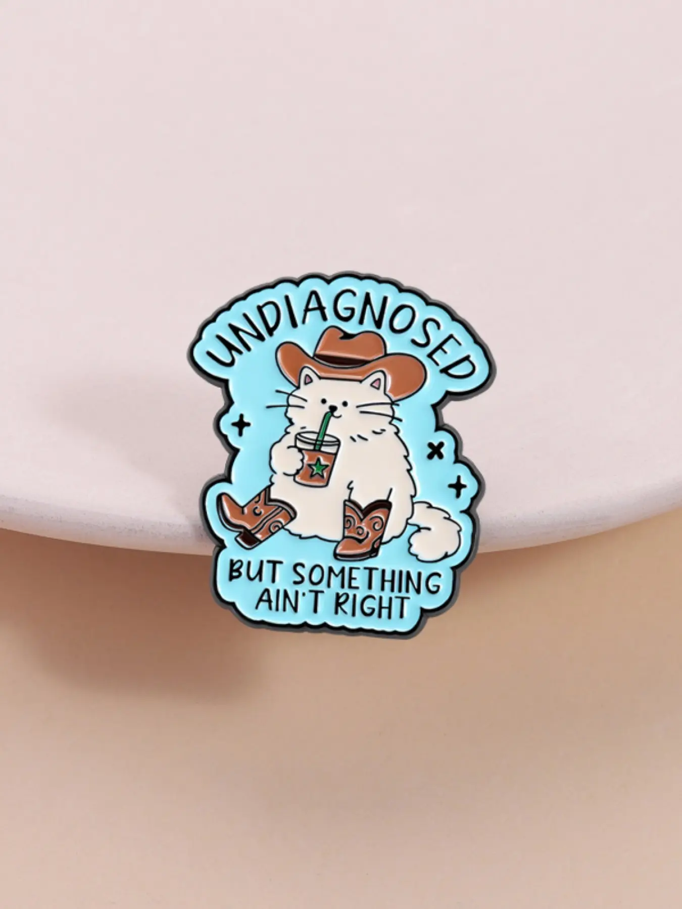 Emotional Balance Theme Enamel Pin Clip, Undiagnosed but Something Ain't Right Humorous Quote, Cute Cat Brooch, Alloy Brooch Pin for Clothes and Backpacks Fashion Accessory