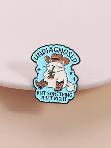 Emotional Balance Theme Enamel Pin Clip, Undiagnosed but Something Ain't Right Humorous Quote, Cute Cat Brooch for Clothes and Backpacks