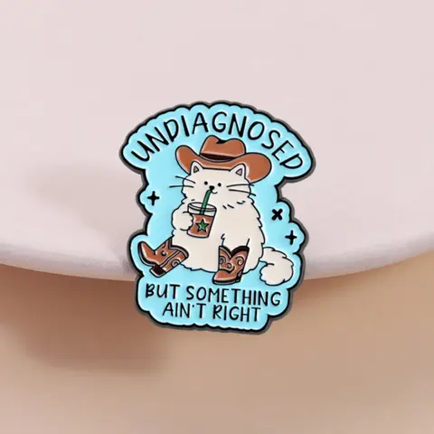 Emotional Balance Theme Enamel Pin Clip, Undiagnosed but Something Ain't Right Humorous Quote, Cute Cat Brooch, Alloy Brooch Pin for Clothes and Backpacks Fashion Accessory