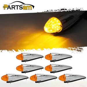 Partsam 7PCS 17 LED Torpedo Cab Lights Chrome Amber LED Top Cab Marker Roof Running Lights Assembly Compatible with  /Peterbilt/Freightliner/Mack//International Paccar Heavy Duty Trucks