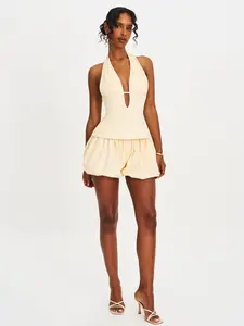 Quinzelle Butter Yellow Linen Bubble Shorts