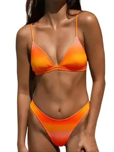 Cali Chic Swimsuit Women Celebrity Gradient Color Removable Padded Triangle Halter Top Tie Back Cheeky Bottom Bathing Suit