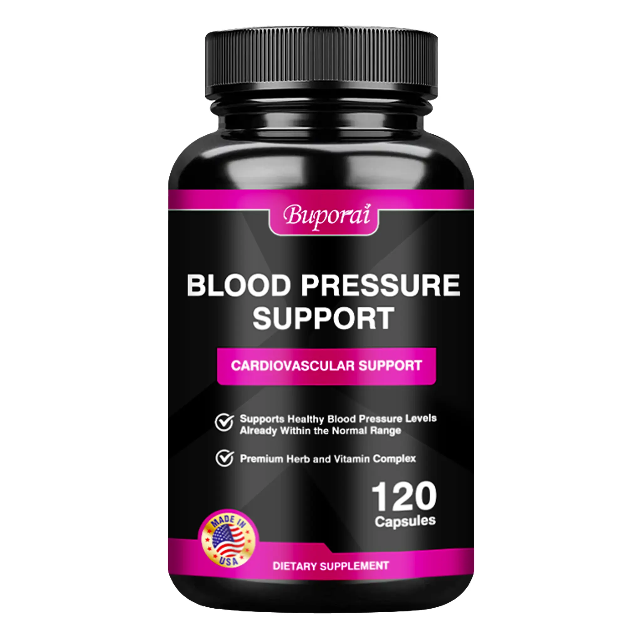 Buporai Blood Pressure Support Dietary Supplement with Vitamin C - 120 Softgels for Adults, Premium Herbal Botanical Extracts for Cardiovascular Health & BP Control