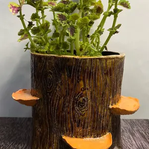 Ceramic Mushroom Tree Stump Planter
