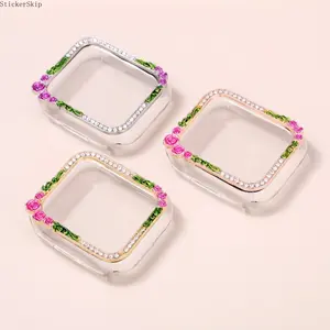 2026NEWWatchskin Single Row Sparkly Electroplated All-In-One Tempered Glass Case Compatible with for  Watch 41Mm 45Mm Bling Bumper Cover for  Watch Iwatch Series 5 6 7 8 SE Ultra 2 3 Men Women