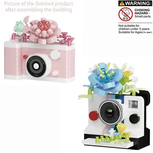 2 Piece Camera Flower Block Set, DIY Mini Brick Camera Model Kit, Creative Desktop Decoration Toy Gift, Suitable for Kids and Adults