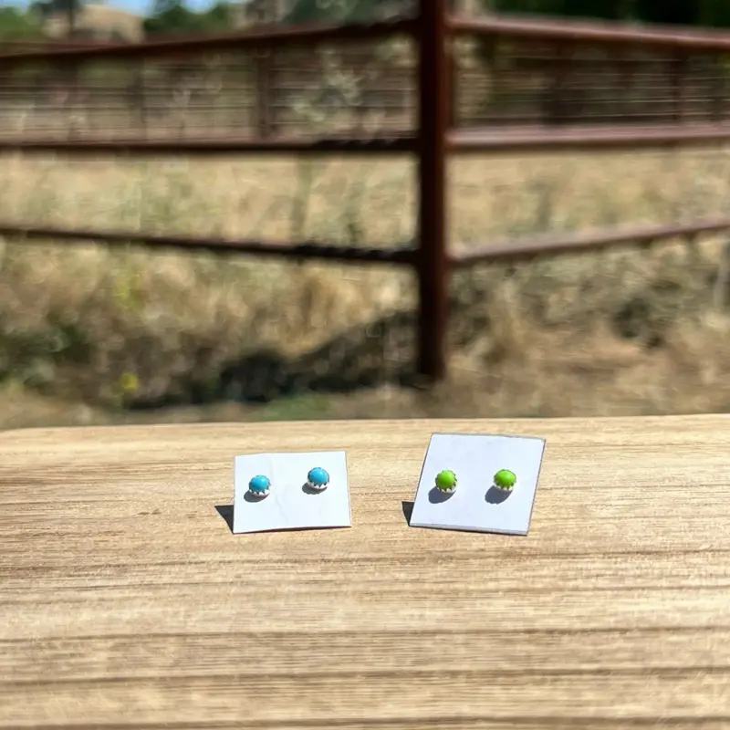 Linda Yazzie Blue Turquoise Stud Earrings