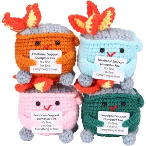 Crochet Dumpster Fire with Positive Card Cute Room Decor Knitted Toys Funny Crochet Support Buddies Gifts for Friends (Green&Blue&Pink&Orange)