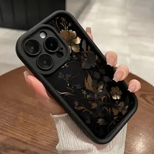 Black And Gold Flowers Pattern Drop Protection Shockproof Soft TPU Smartphone Cover for iPhone 17 Air 15 Plus 16 Pro Max 14 13 12 11 Pro
