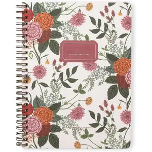 Spiral Notebook, 160 Ruled Pages 8.5" x 6.25" Journal, Inner Storage Pocket Folders with Customized Sticky Notes, Double-Spiral Binding, Cloth Patterned Special Paper Front &  Cover (Marigold)