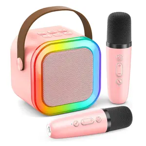Mini Bluetooth Karaoke Machine, Christmas Birthday Gift for Girls Boys Aged 4,5,6,7,8,9,10,12+, Portable Speaker with 2 Wireless Microphones, Great Songs for All Ages, Good for Family Gathering, Birthday Party
