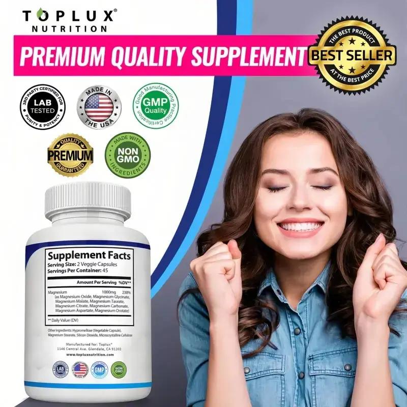 3 Bottles of Nutrition Magnesium Complex 1000mg 90 Capsules for Bone Muscle Sleep Immune Support with Malate Taurate Chelated for Easy Absorption