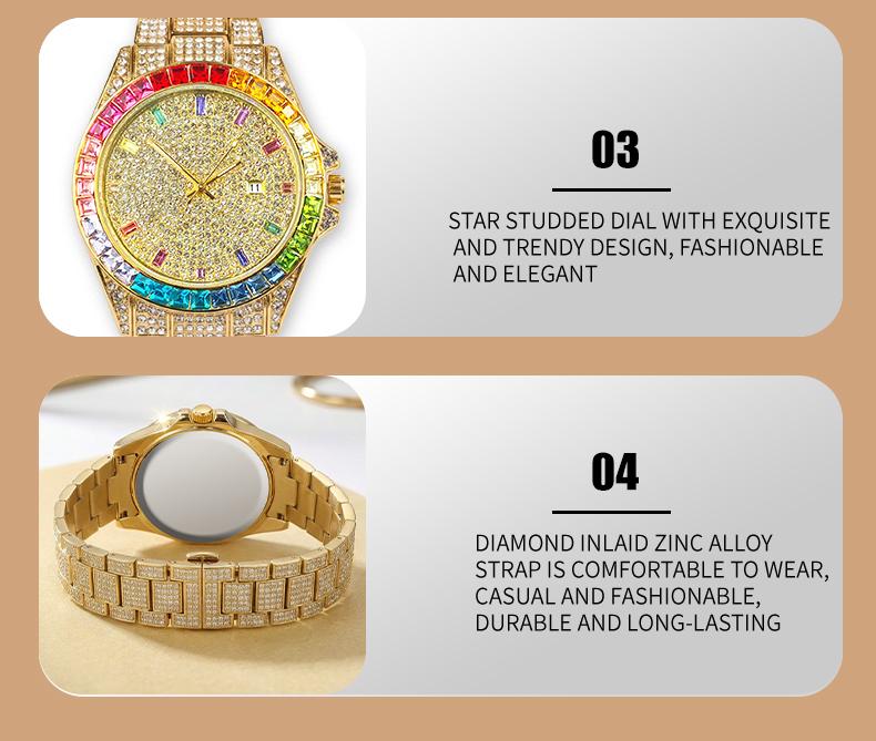 Men's Multifunctional wristwatch Luxury Rhinestone Embellished  QuartzWatch Rainbow Crystal Chronograph  with Gift Box Included Fashion Timeless ClassicWatch Flash Sale -Fashionable