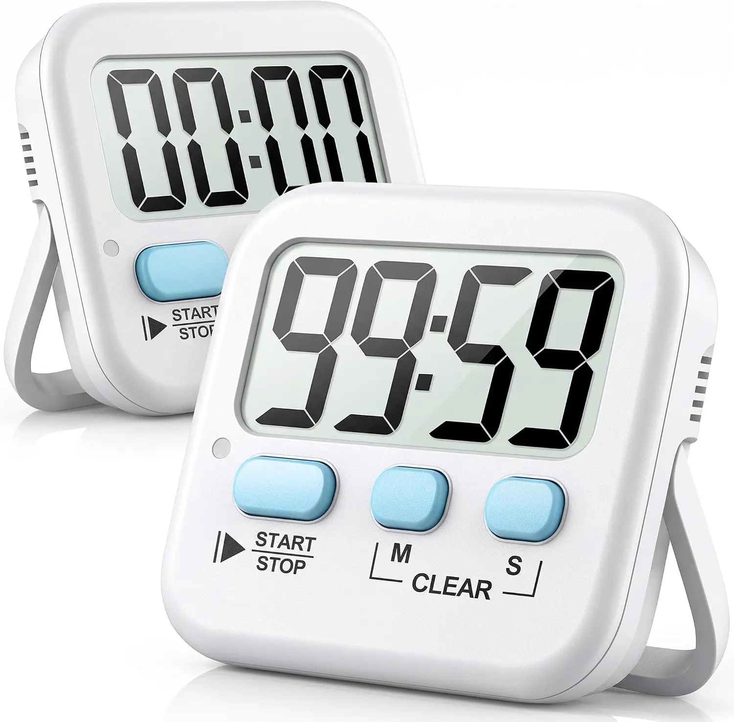 2 Pack Digital Timer for Kids Classroom Kitchen Timers for Cooking ,With 2*AAA Battery, Count Up / Down, Loud Alarm & Silent Flash‑Light Mode, Magnetic Back, Kickstand, School Teacher Supplies