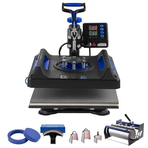 8 In 1 Multi-Function Heat Press Machine With 15x15 Inch Plate And 30oz Tumbler Attachment For T-Shirts, Mugs, Tumblers, Hats And Vinyl Transfers, Digital Temperature And Time Controls, Sturdy Build, Easy Operation, Black And Blue