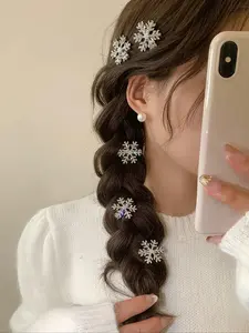 Women's Silver Color Snowflake Pearl Hair Clips, Rhinestone Barrettes, Alligator Hair Clips for Bangs, Elegant Accessories