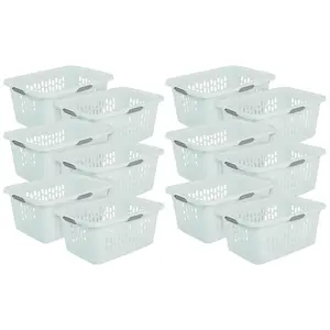 Sterilite Laundry Basket, 2 Bushel Plastic Hamper with Handles, Mint, 12 Pack