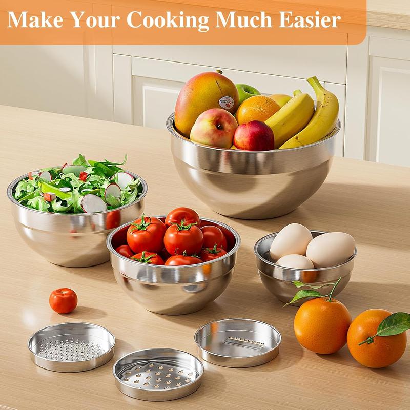 6 Piece Mixing Bowl with Lids Set,Stainless Steel Storage Bowls Kitchen,3 Grinder Attachments,Tableware Food Organizer Nesting Bowls Cooking Baking Airtight