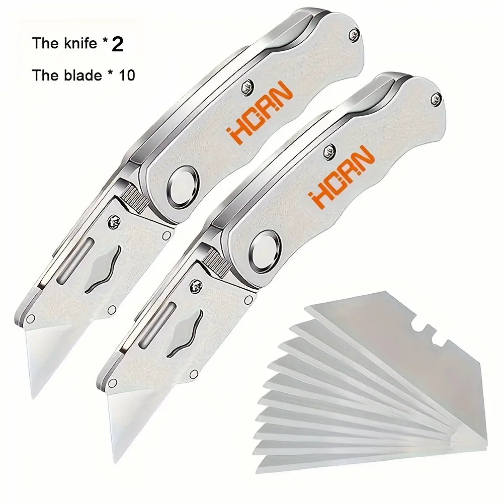 2pcs Multifunction Folding Knife, Portable Pocket Knife, Electrician Utility Knife, with 10pcs Blades, Paper Cutter DIY Hand Tools, Utility Knife, Outdoor Multifunctional High- Wallpaper Cutting, Navajas De Trabajo
