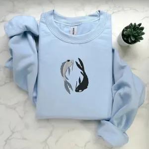 Moon and Ocean Spirit Avatar Embroidered Sweatshirt, Ying Yan Koi Fish Sweater, Tui and La Fish Spirit Oasis Sweater, Avatar Themed Gift