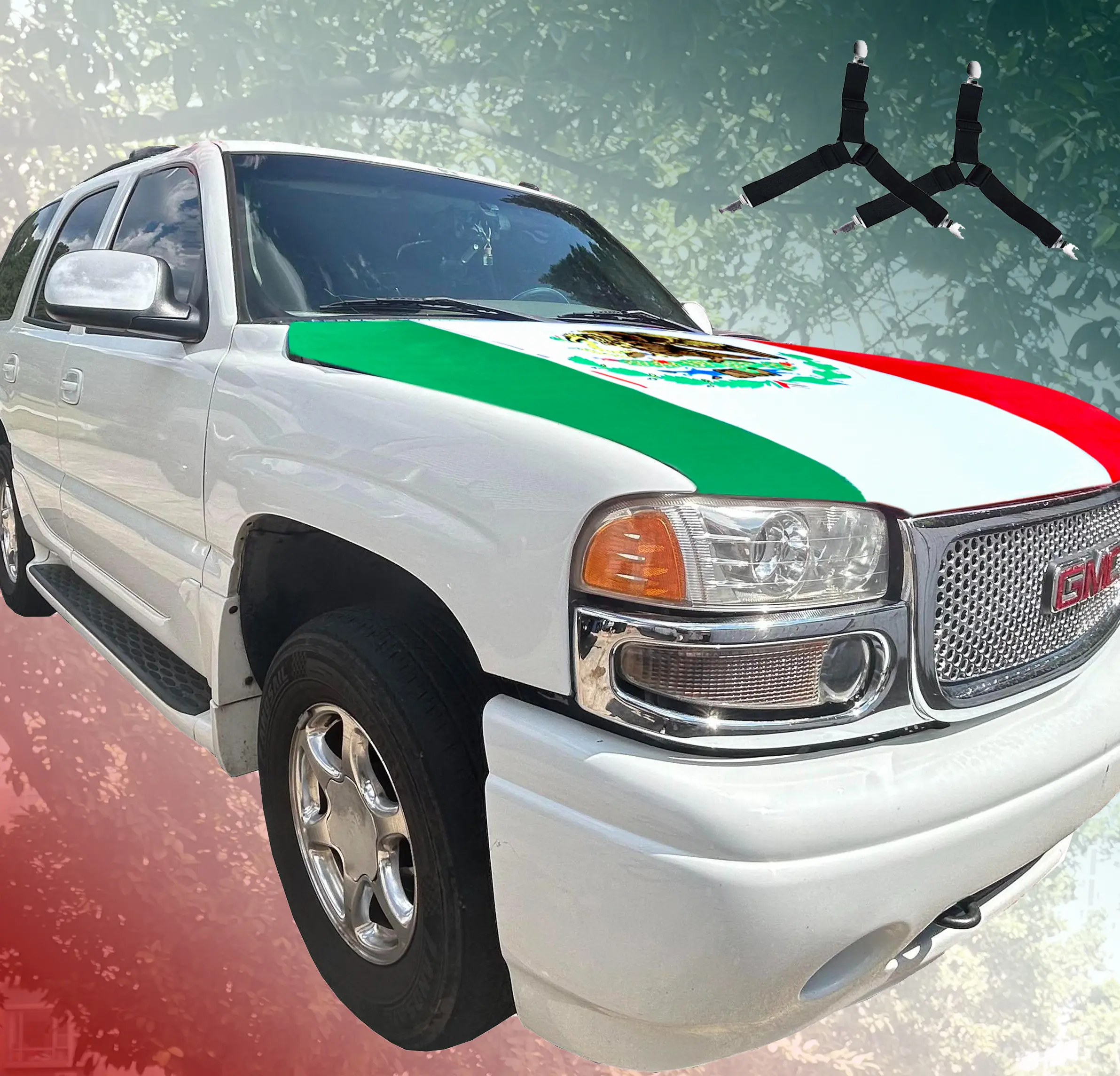 Mexico Flag Car Hood Cover 4*5ft, Car Window Flag & Triangle Fasteners Available Separately, La Bandera de Mexico, Car Bonnet Decor for Parade and Mexico's Independence Day Sep.16th