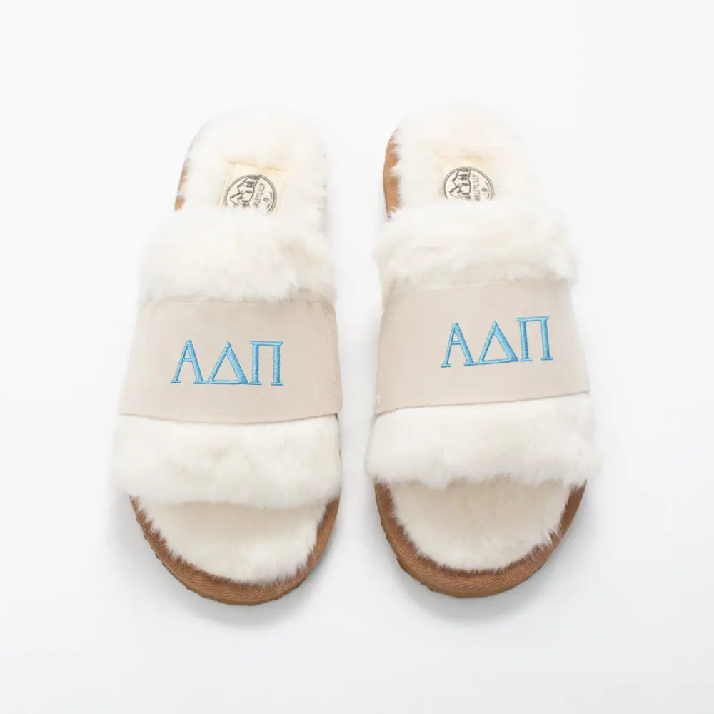 Alpha Delta Pi Fuzzy Slippers | Ivory