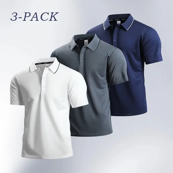 Men's 3-Pack Breathable Polos - Moisture-Wicking Fabric, Color-Block Collars, Summer Office & Golf Wardrobe Essentials