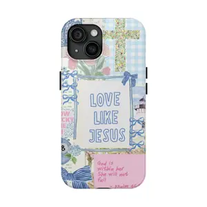 Mclaiwoodshop Love Like Jesus Coquette Blue Preppy Collage Girls Phone Cases Phone Cover Hard Case Tough 2-piece Magnetic Phone Case Magnetic Pop Socket Phone Grip
